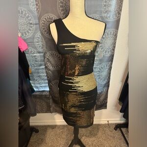 Vintage 90s-  NWT Bongo black and gold sequin Bodycon dress JR Med or adult SM​​